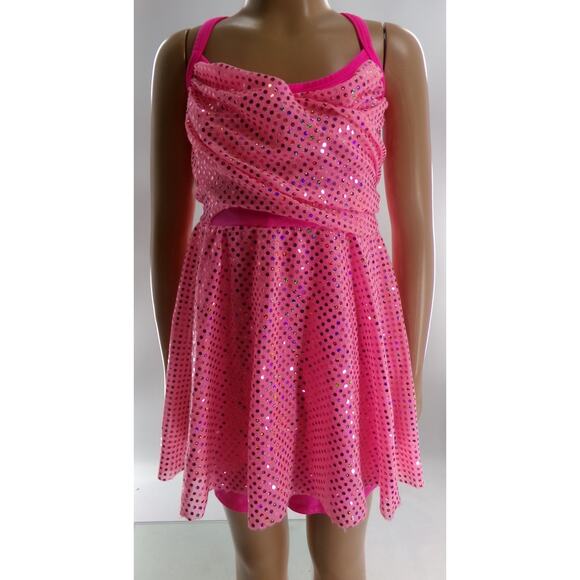 Dance Costume Medium Child Pink A Wish Come True V1454 Tap Jazz Sequin Dress - Picture 1 of 4